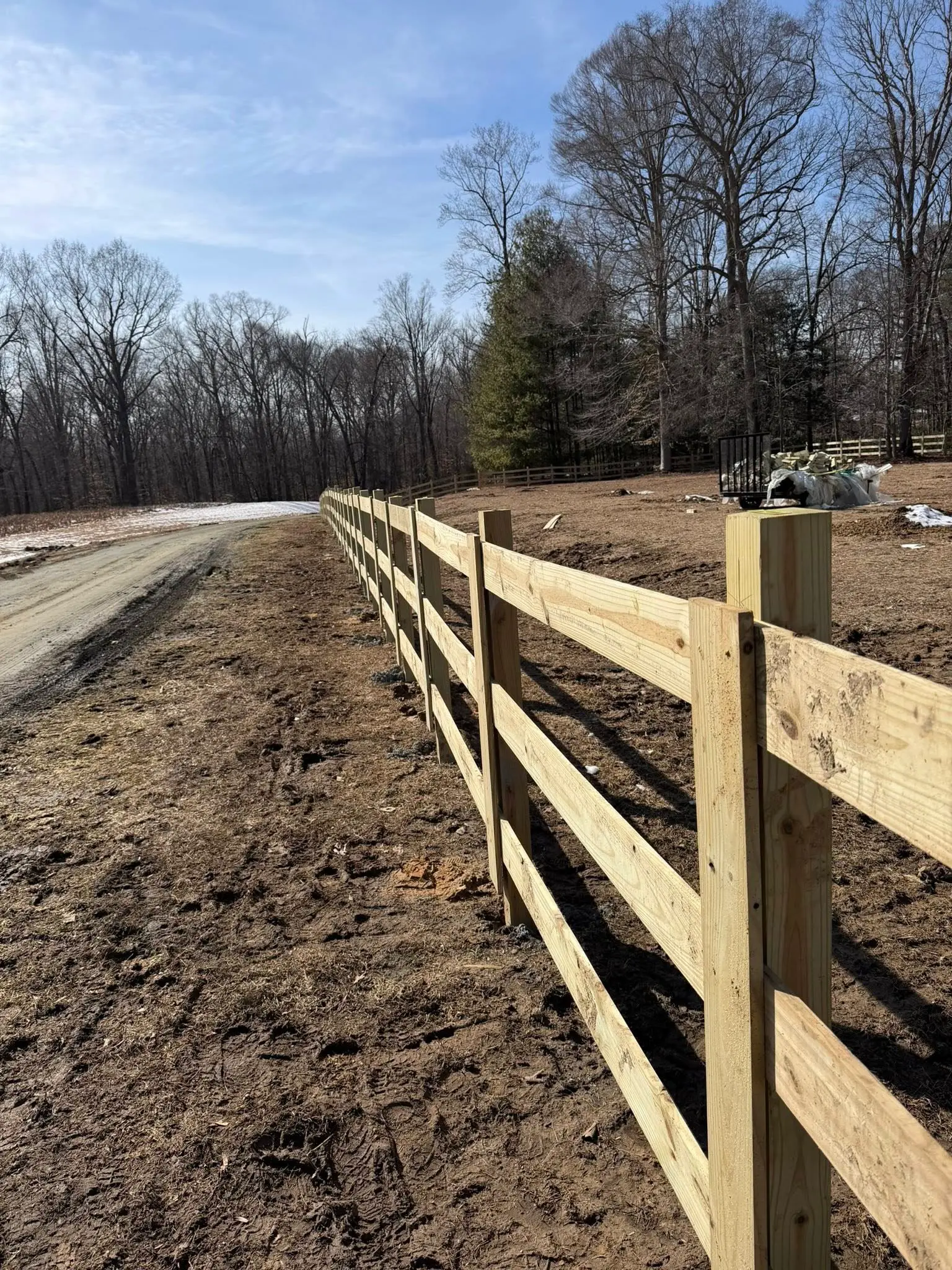 Wood post and rail farm fence install in Southern Maryland by Kinner Property Improvements